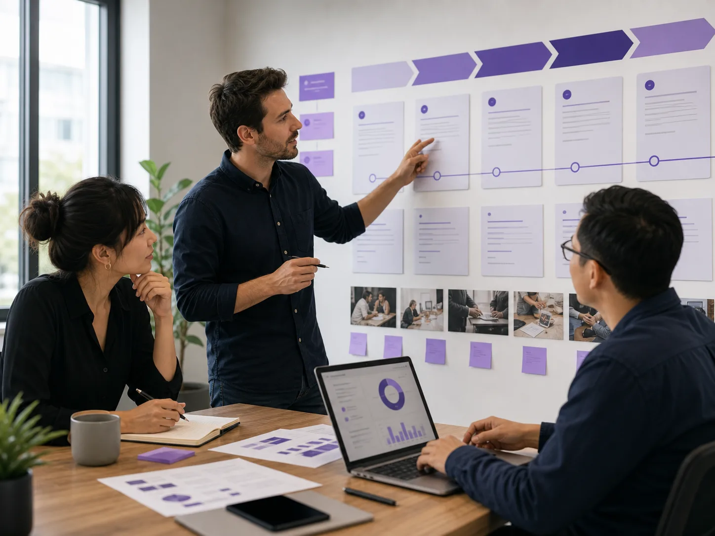 Service team reviewing customer experience strategy in a meeting