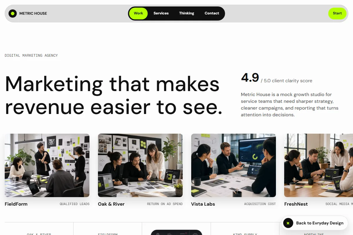 Metric House marketing agency website demo homepage preview