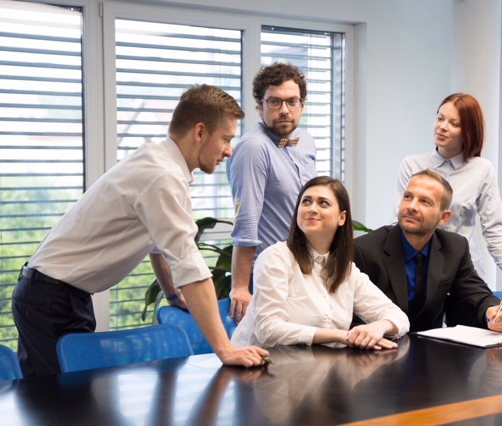 Service team reviewing customer experience strategy in a meeting