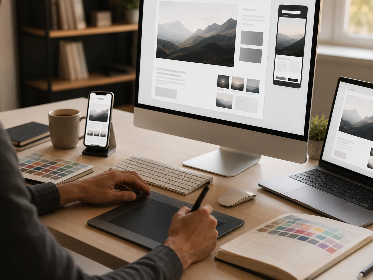 Responsive website design being refined across desktop and mobile screens
